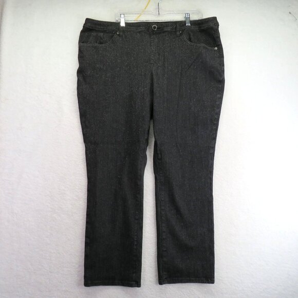 Diane Gilman DG2 Jeans Womens Size 22W Black Glitter Denim Straight Leg - Picture 1 of 13